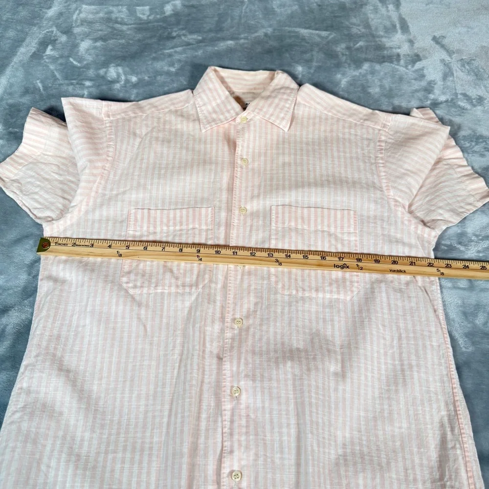 Vintage Maus & Hoffman Cotton Striped Button Shirt Mens Medium Pink 80s - Picture 9 of 11